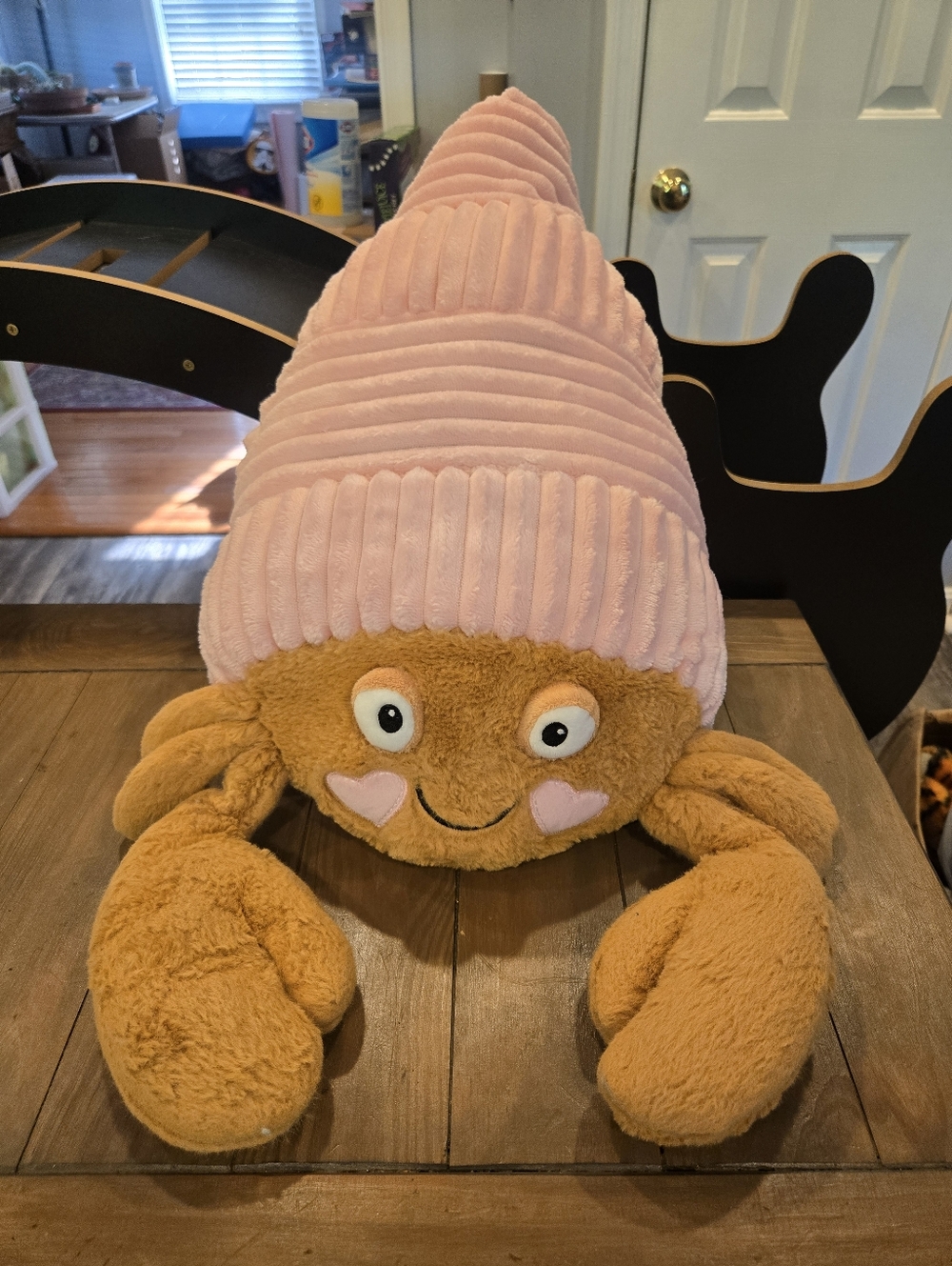 Large Plush Shell Hermit Crab Brown And Pink Heart Accents